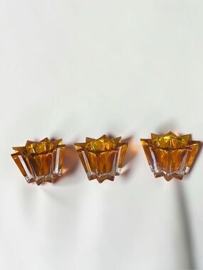 Vintage Amber Glass Star Votive Candle Holders Set of 3 MCM Retro Decor
